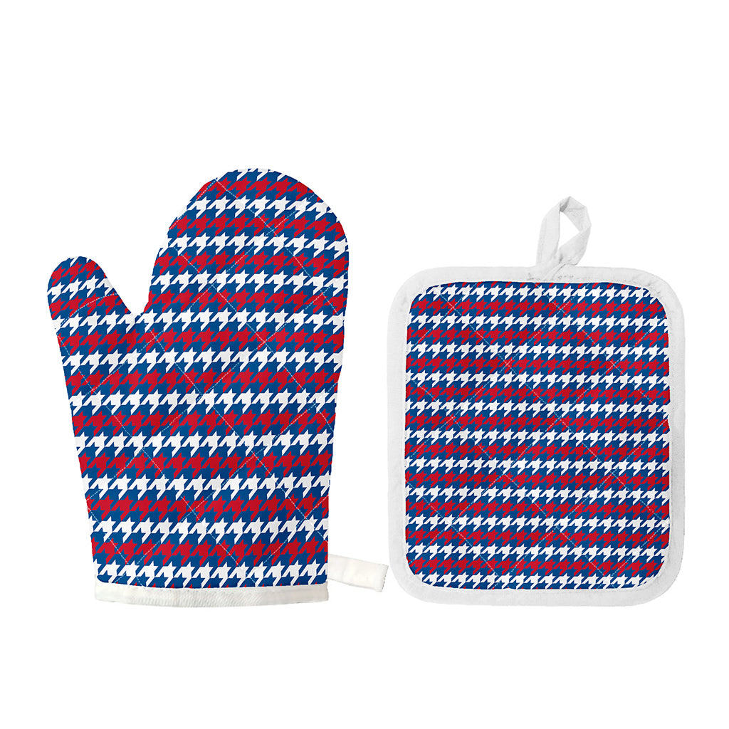 American Houndstooth Pattern Print Oven Mitt And Pot Holder Set