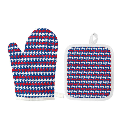 American Houndstooth Pattern Print Oven Mitt And Pot Holder Set