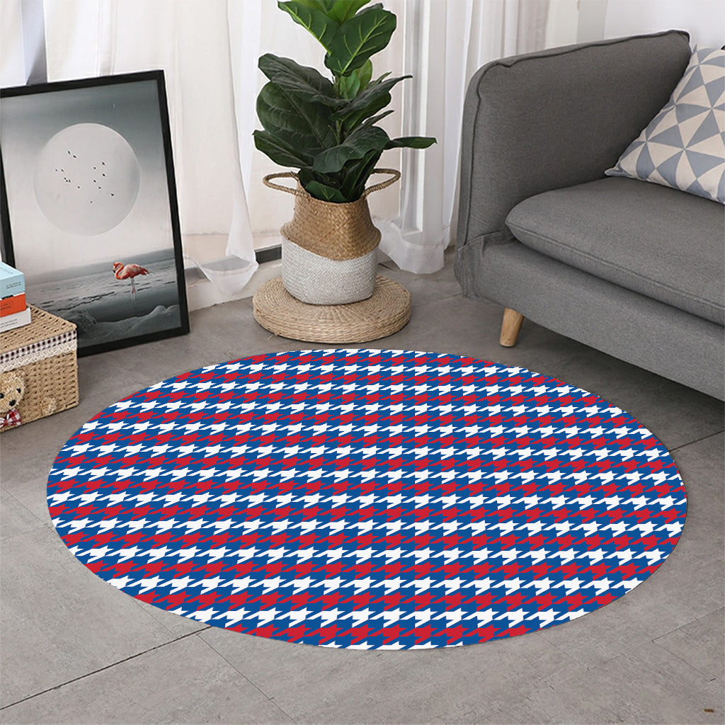 American Houndstooth Pattern Print Round Rug