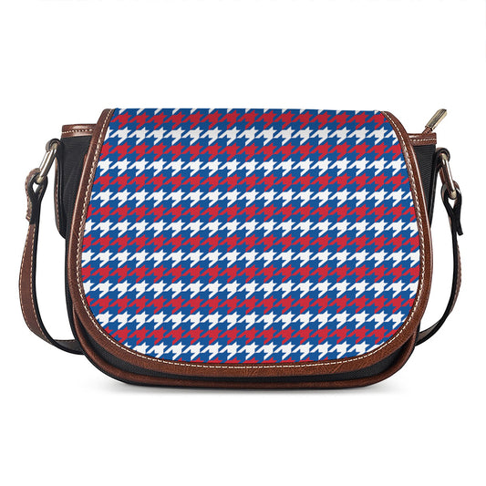 American Houndstooth Pattern Print Saddle Bag