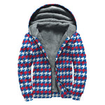 American Houndstooth Pattern Print Sherpa Lined Zip Up Hoodie