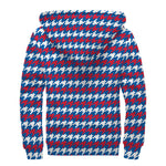 American Houndstooth Pattern Print Sherpa Lined Zip Up Hoodie