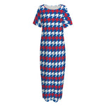 American Houndstooth Pattern Print Short Sleeve Long Nightdress
