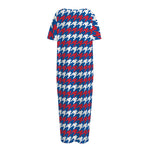 American Houndstooth Pattern Print Short Sleeve Long Nightdress