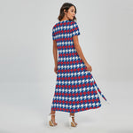 American Houndstooth Pattern Print Short Sleeve Maxi Dress