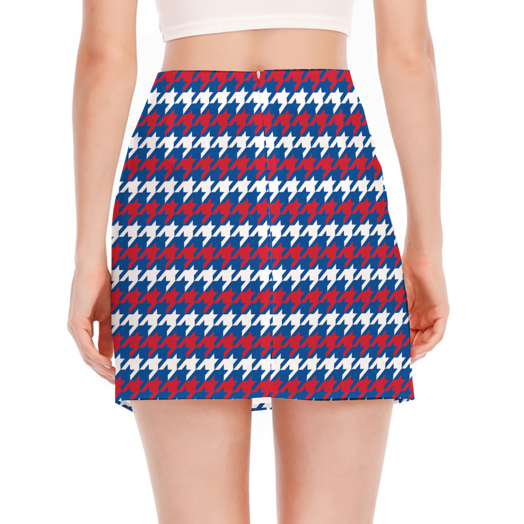 American Houndstooth Pattern Print Side Slit Mini Skirt