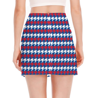 American Houndstooth Pattern Print Side Slit Mini Skirt