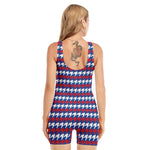 American Houndstooth Pattern Print Sleeveless One Piece Swimsuit
