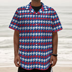 American Houndstooth Pattern Print Textured Short Sleeve Shirt