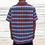 American Houndstooth Pattern Print Textured Short Sleeve Shirt
