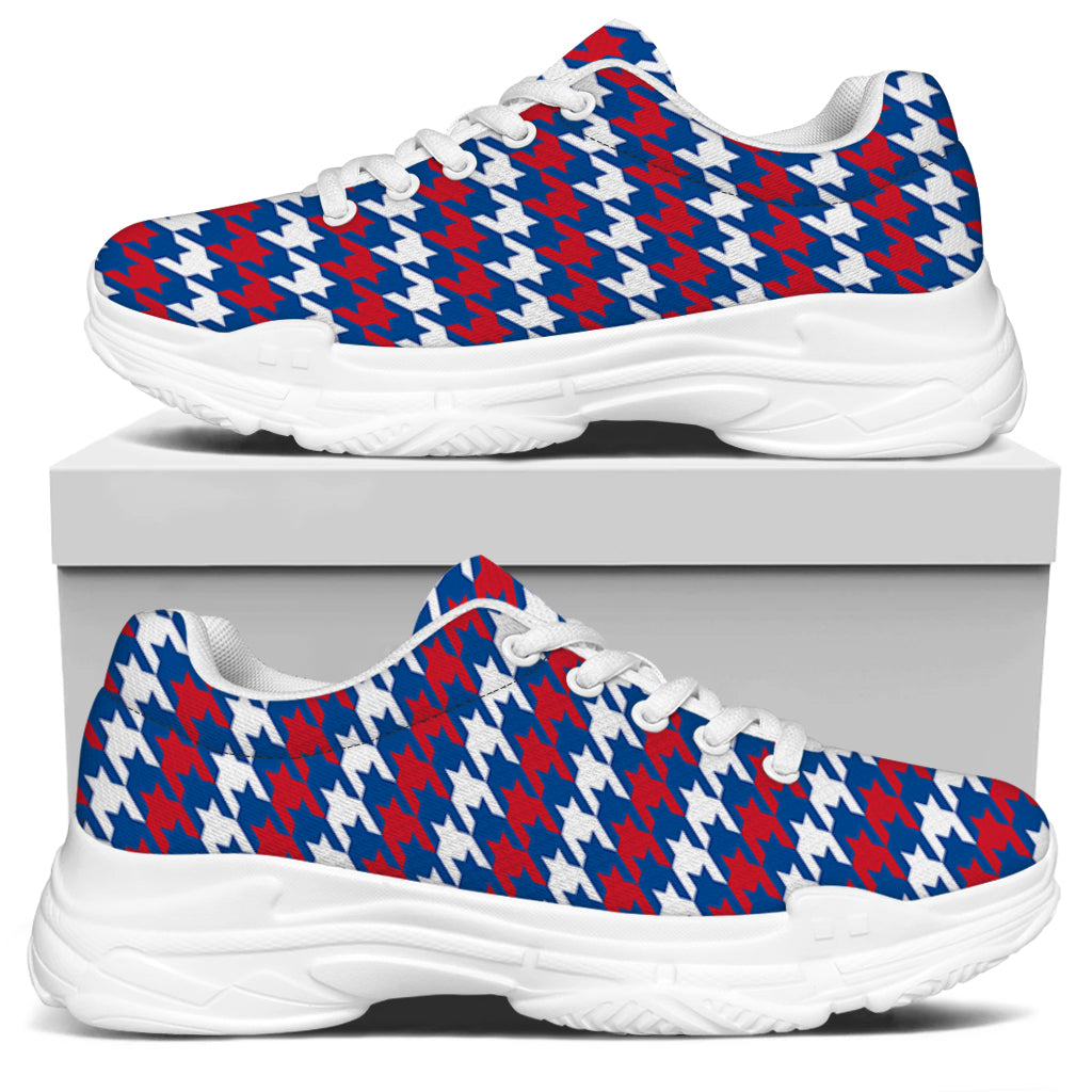 American Houndstooth Pattern Print White Chunky Shoes