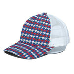 American Houndstooth Pattern Print White Mesh Trucker Cap