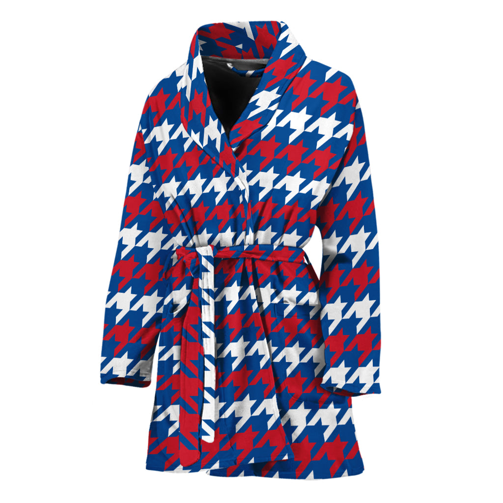 American Houndstooth Pattern Print Women's Bathrobe