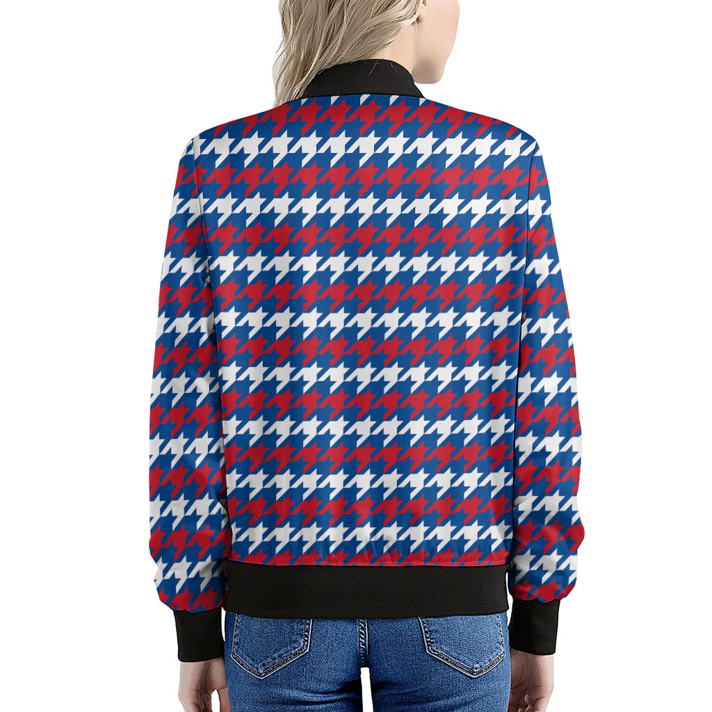 American Houndstooth Pattern Print Women's Bomber Jacket