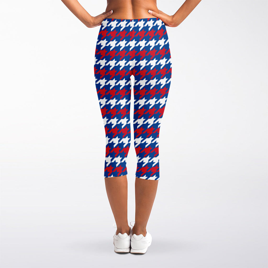 American Houndstooth Pattern Print Women's Capri Leggings