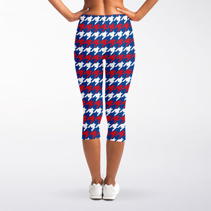 American Houndstooth Pattern Print Women's Capri Leggings