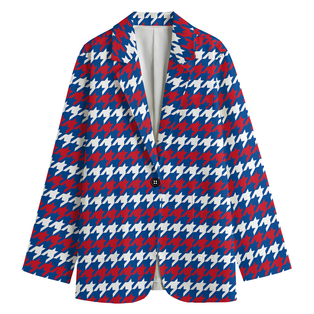 American Houndstooth Pattern Print Women's Cotton Blazer