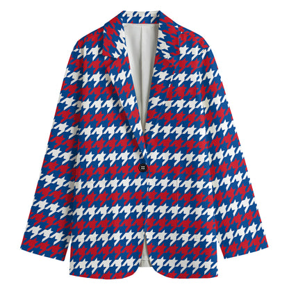 American Houndstooth Pattern Print Women's Cotton Blazer