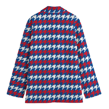 American Houndstooth Pattern Print Women's Cotton Blazer