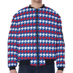 American Houndstooth Pattern Print Zip Sleeve Bomber Jacket