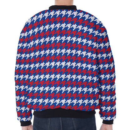 American Houndstooth Pattern Print Zip Sleeve Bomber Jacket