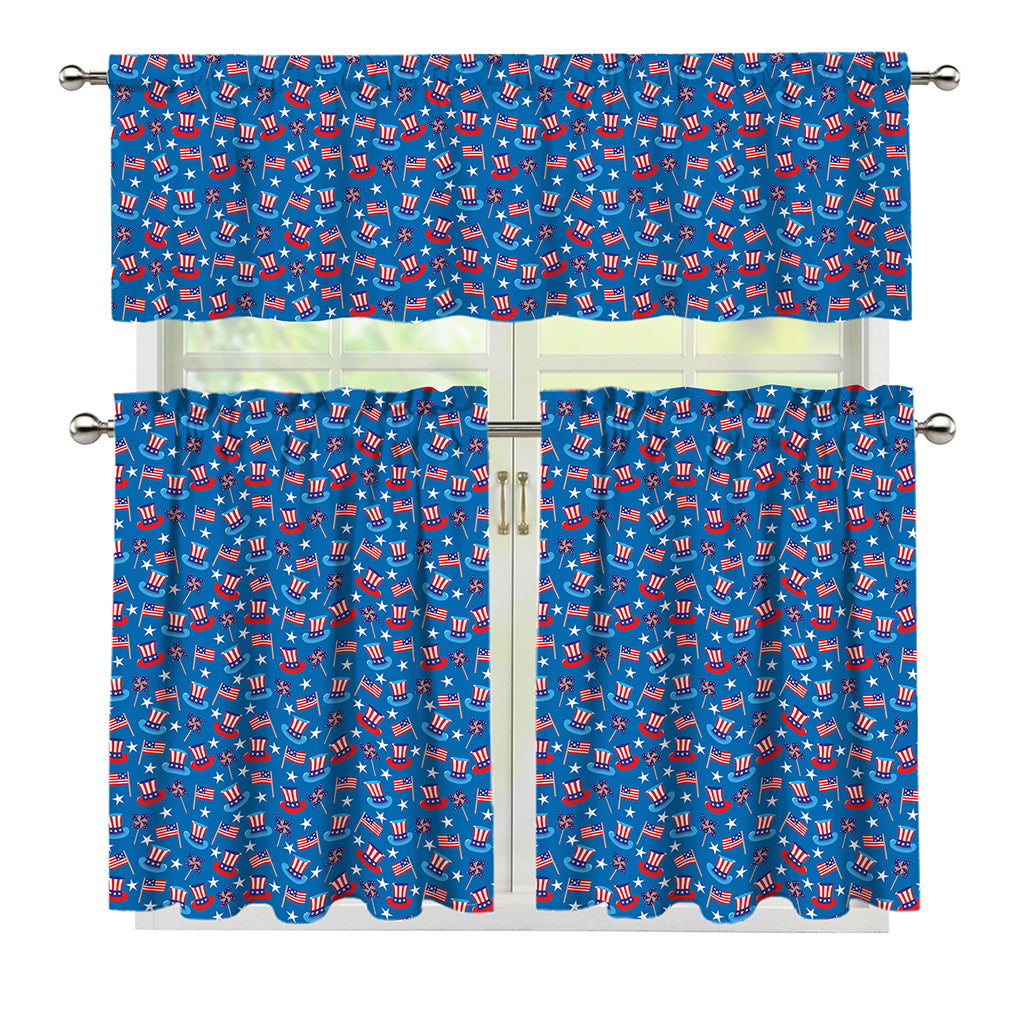 American Independence Day Pattern Print 3 Piece Kitchen Curtains