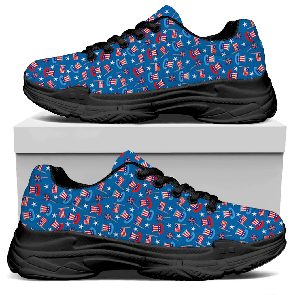 American Independence Day Pattern Print Black Chunky Shoes