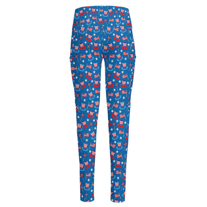 American Independence Day Pattern Print High-Waisted Pocket Leggings