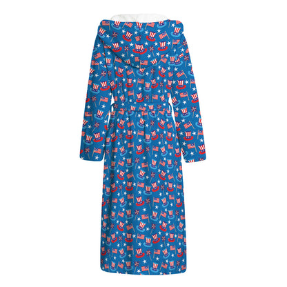 American Independence Day Pattern Print Hooded Bathrobe