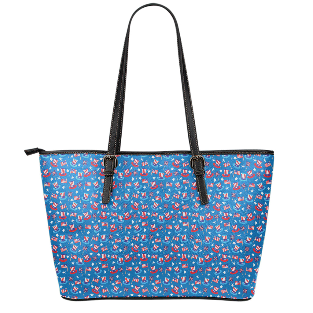 American Independence Day Pattern Print Leather Tote Bag
