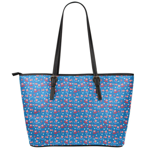 American Independence Day Pattern Print Leather Tote Bag