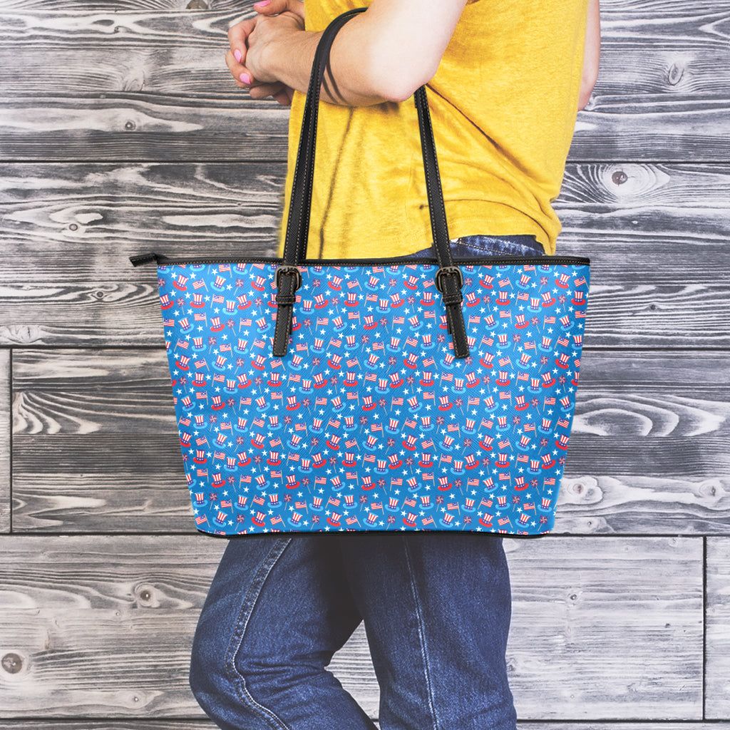 American Independence Day Pattern Print Leather Tote Bag