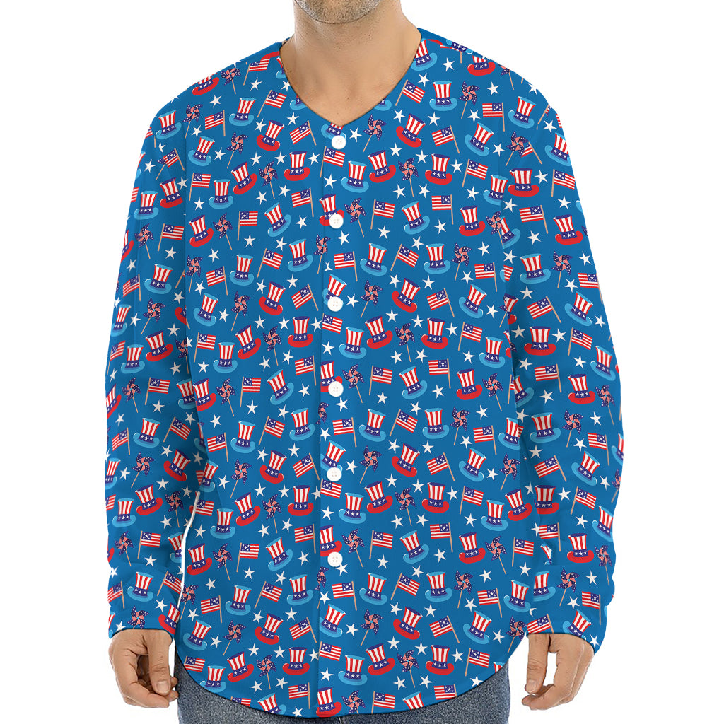 American Independence Day Pattern Print Long Sleeve Baseball Jersey