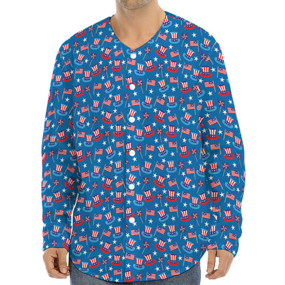 American Independence Day Pattern Print Long Sleeve Baseball Jersey