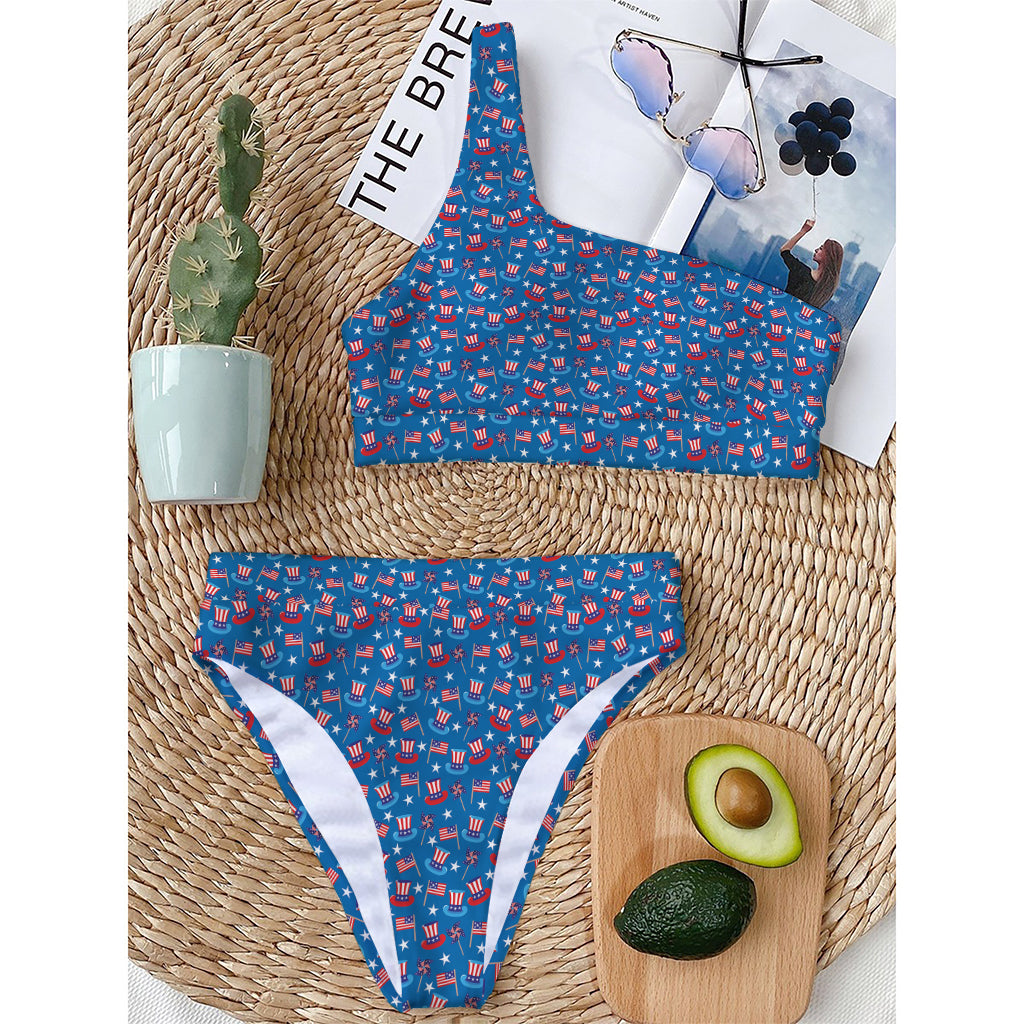 American Independence Day Pattern Print One Shoulder Bikini Top