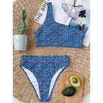 American Independence Day Pattern Print One Shoulder Bikini Top