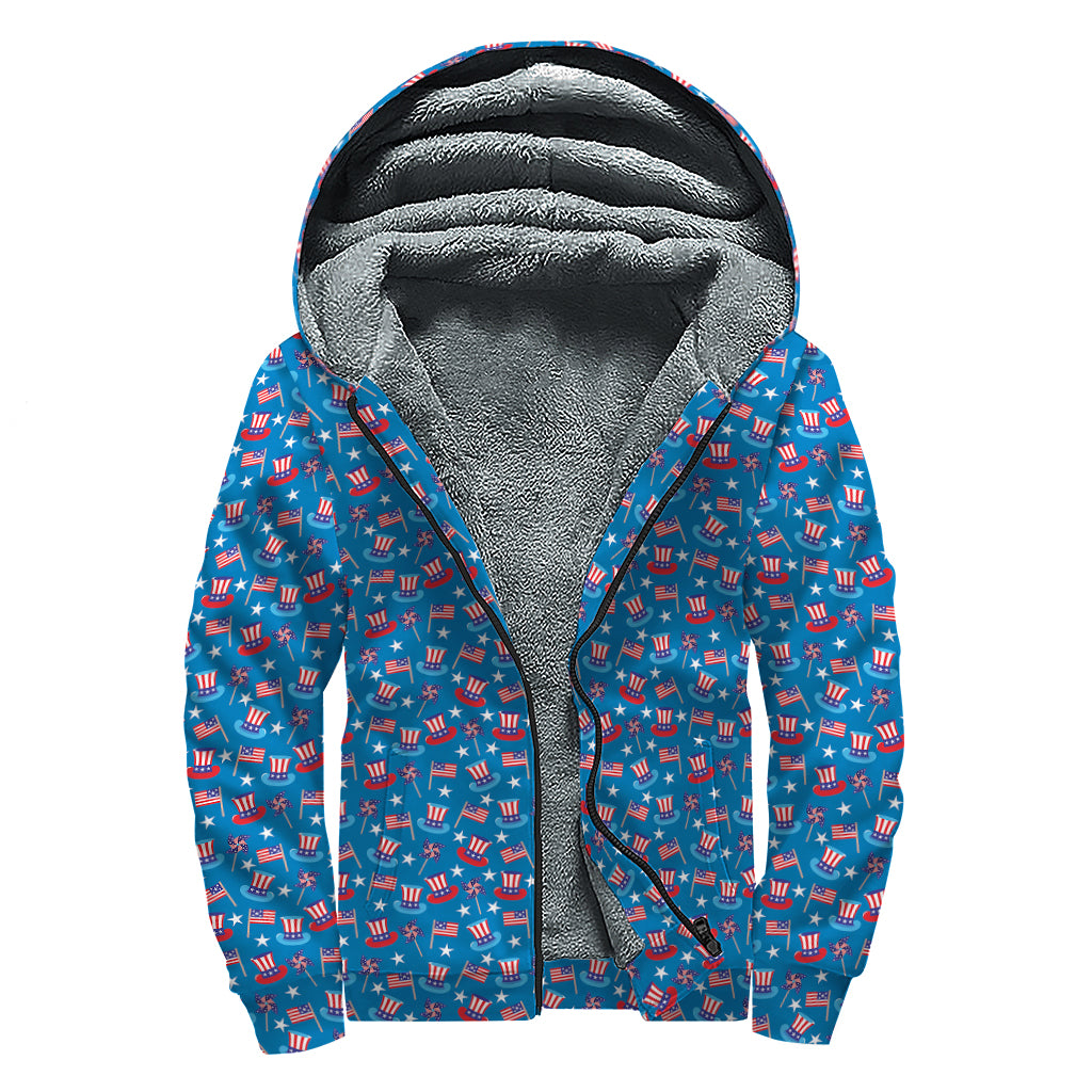 American Independence Day Pattern Print Sherpa Lined Zip Up Hoodie