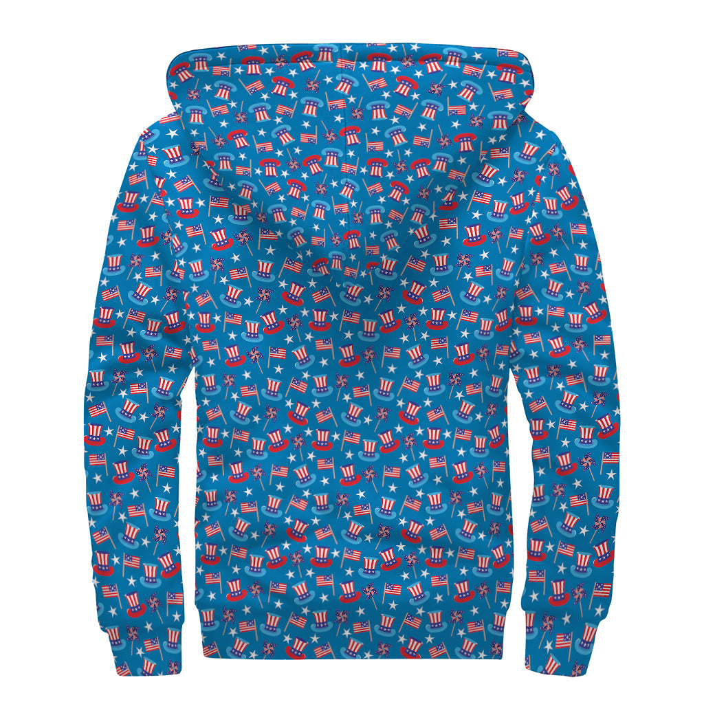 American Independence Day Pattern Print Sherpa Lined Zip Up Hoodie