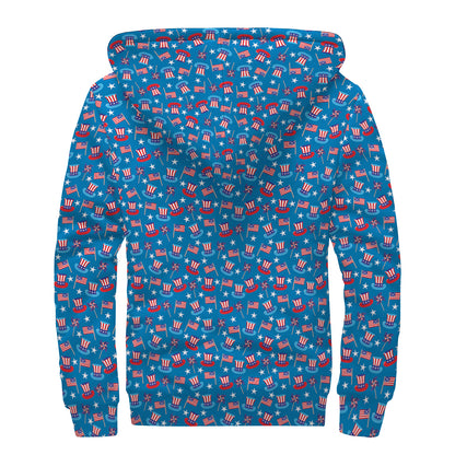 American Independence Day Pattern Print Sherpa Lined Zip Up Hoodie