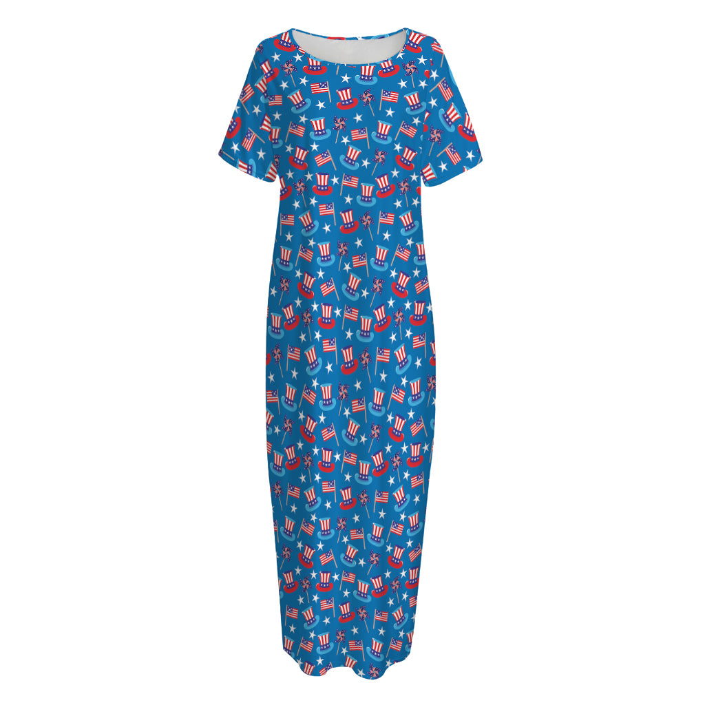 American Independence Day Pattern Print Short Sleeve Long Nightdress