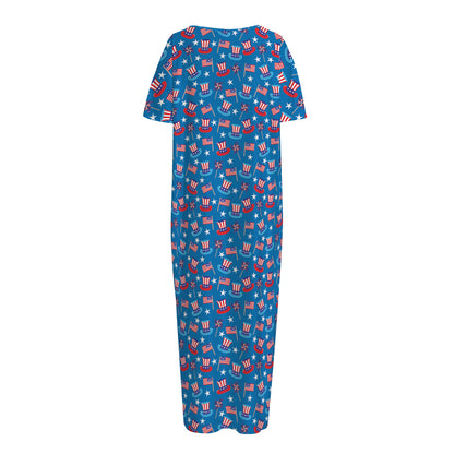 American Independence Day Pattern Print Short Sleeve Long Nightdress