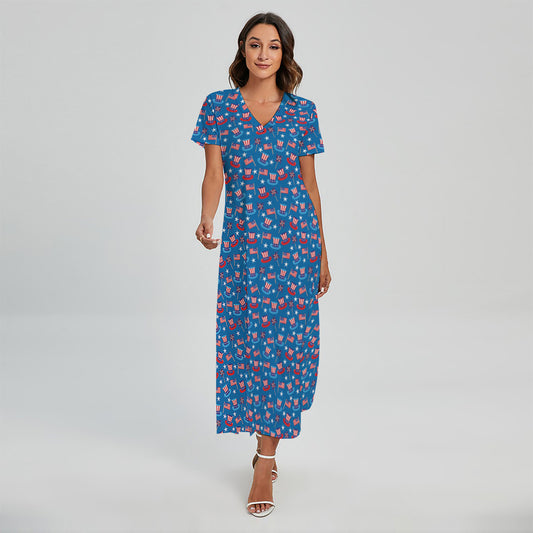 American Independence Day Pattern Print Short Sleeve Maxi Dress
