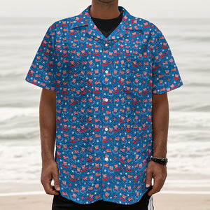 American Independence Day Pattern Print Textured Short Sleeve Shirt
