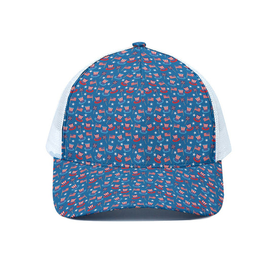 American Independence Day Pattern Print White Mesh Trucker Cap