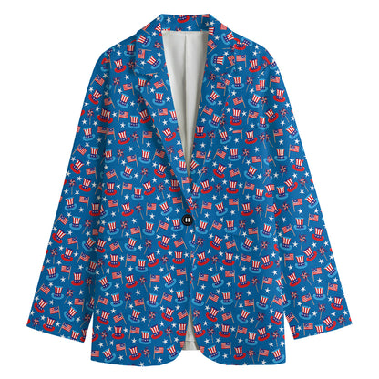 American Independence Day Pattern Print Women's Cotton Blazer