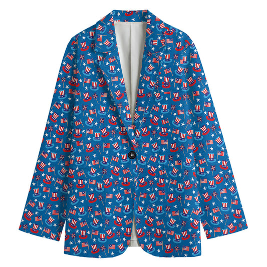 American Independence Day Pattern Print Women's Cotton Blazer