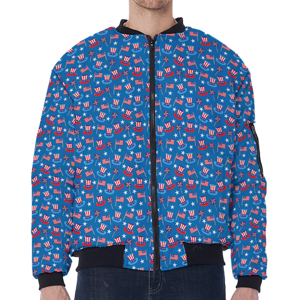 American Independence Day Pattern Print Zip Sleeve Bomber Jacket