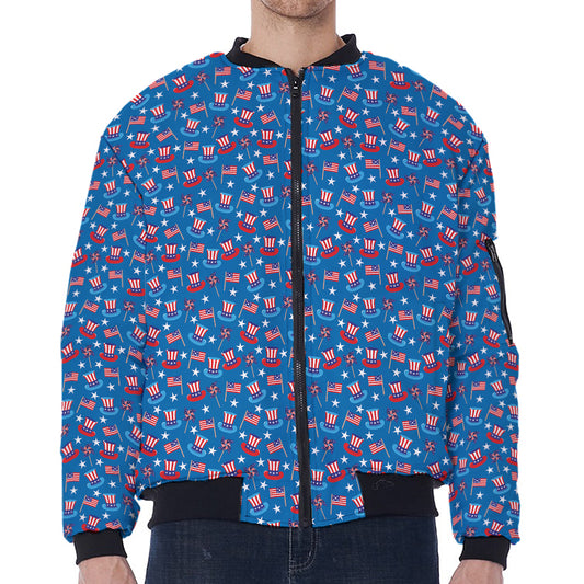 American Independence Day Pattern Print Zip Sleeve Bomber Jacket
