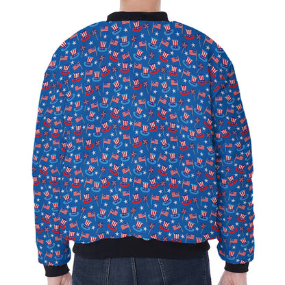 American Independence Day Pattern Print Zip Sleeve Bomber Jacket