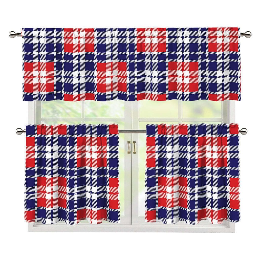 American Independence Day Plaid Print 3 Piece Kitchen Curtains